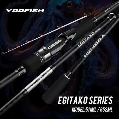 YOOFISH EGITAKO Squid Jigging Rod 511ML 652ML 2 Section Solid Carbon Rod Tip Cuttlefish Spinning Rod Octopus Boat Fishing Rods