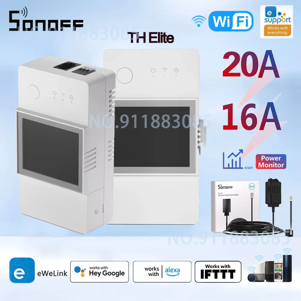 SONOFF-interruptor inteligente de control de temperatura y humedad, dispositivo de 16/20A, compatible con Alexa y Google Home