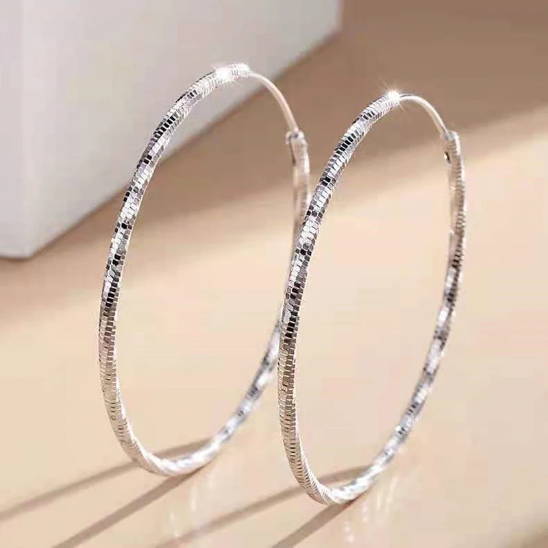 316L Edelstahl 3-6 cm minimalistische große Kreis Creolen für Frauen trendige silberfarbene Metall glatte runde Ohrringe Schmuck – Detail 1