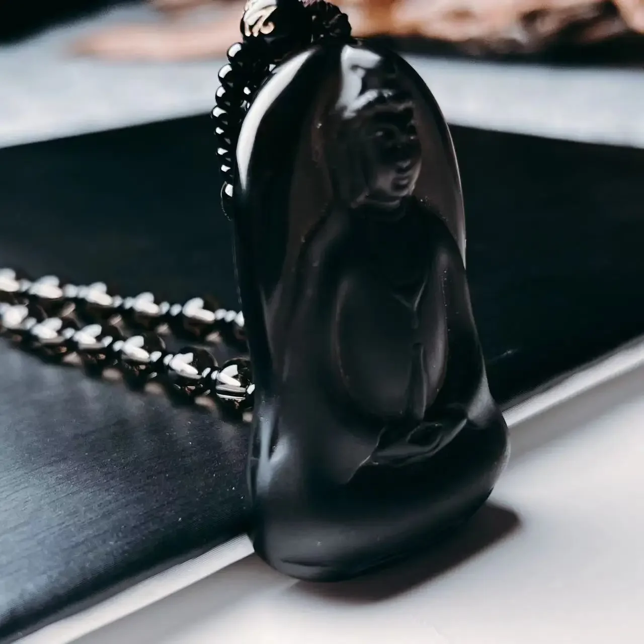 Black Buddha Pendant - Natural Stone for Good Luck and Protection, Suitable for Daily Wear, Couples Gifts