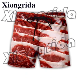 Pantalones cortos divertidos con estampado de carne para hombre, bañadores de cintura elástica con estampado 3D de cerdo crudo, pantalones cortos de playa con gráficos novedosos, ropa de calle de verano