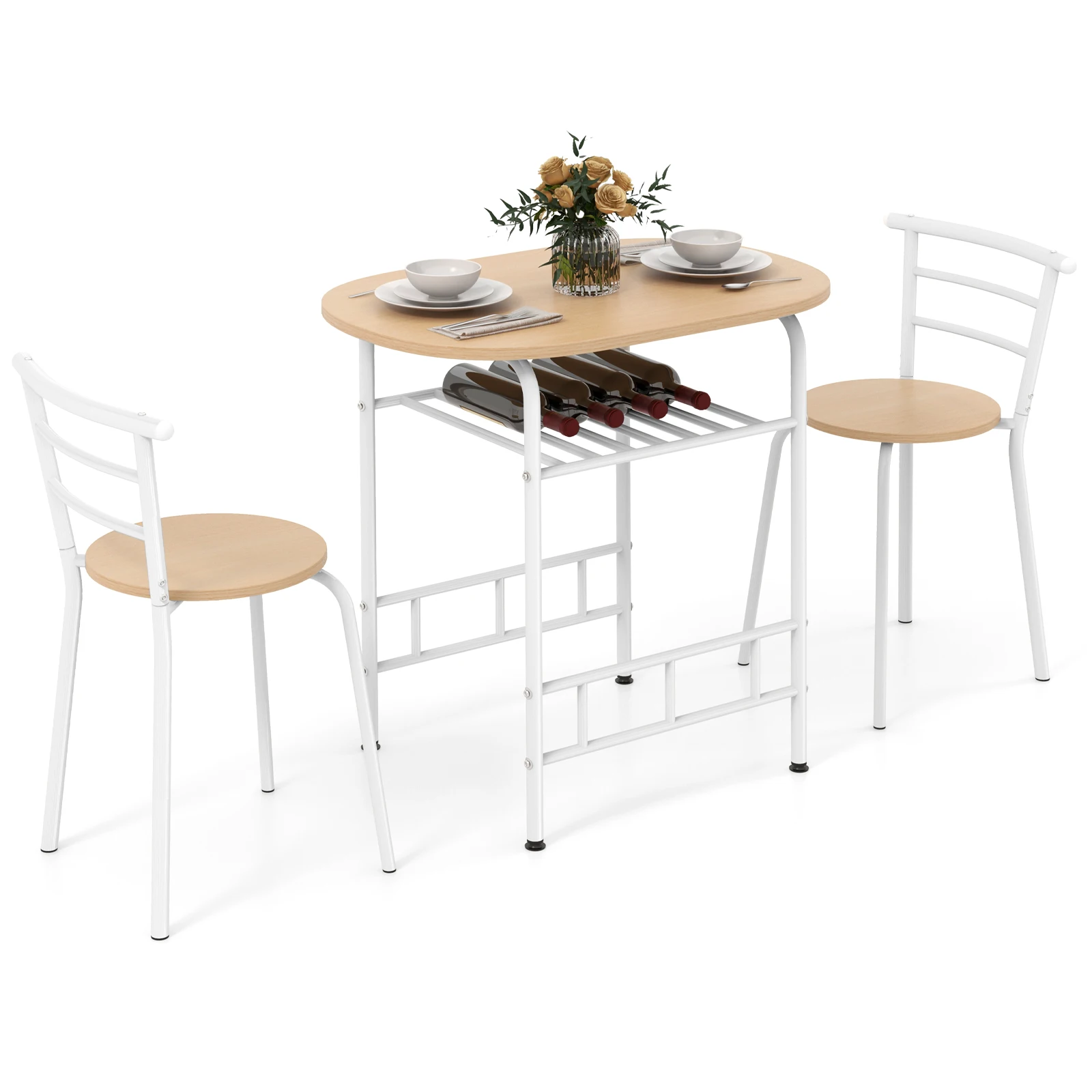 Dining group 3-piece, dining table with 2 chairs, dining room table with storage, dining room group metal frame, seating group space-saving