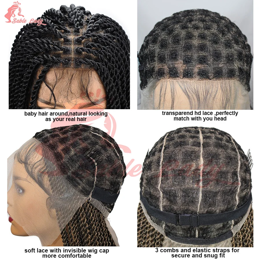 Synthetic Twisted Braided Wig Goddess Full Lace Small Box Knotless Braids For Black African Women Long 36 inch Senegalese Twists