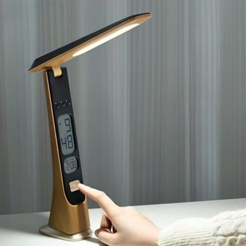 2026 Foldable Touch Control LED Desk Lamp With Clock Rechargeable Plug-in Portable Reading Light For Dorm Study