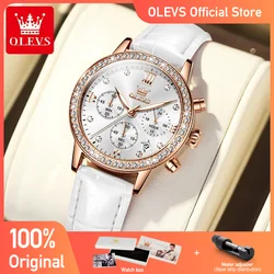 OLEVS 9933 Womens Watch Original Brand Diamond Ladies Quartz Wristwatch Waterproof Luminous    Leather Strap Multifunction Watch