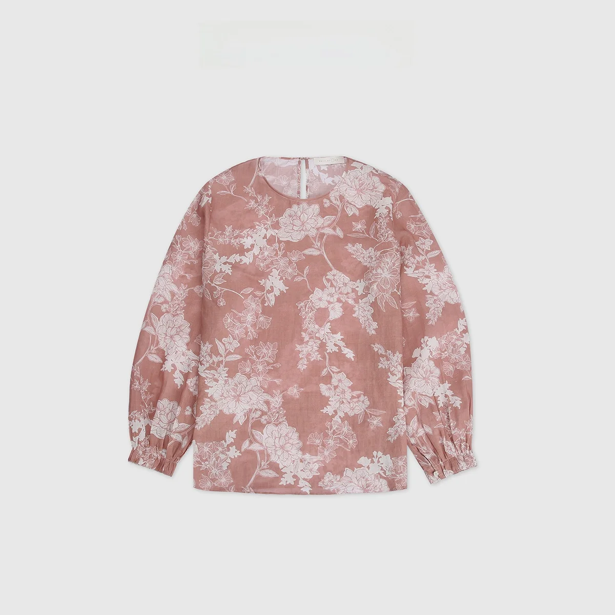 

BackAtOne Artistic Light Weight Flax Long Sleeve round Neck Top Floral Language Elegant Style Women's Shirt Breathable Skin-F...