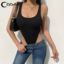 CIBBAR Summer Basic Black Tank Bodysuit Bodycon Sleeveless Solid Bodysuits for Women Casual Summer Knit Body Shirt Y2k Harajuku