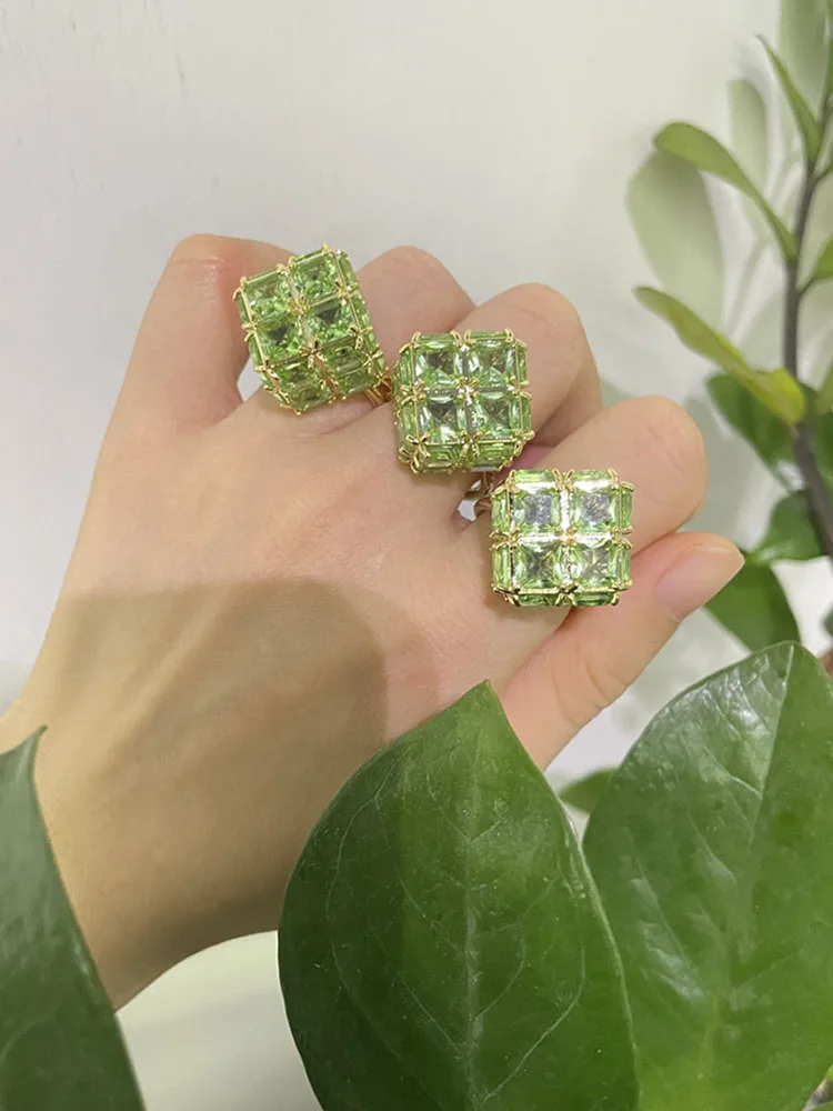 2026 High Quality Cocktail Party Jewelry Charming Red Purple Magic Cube Blue Round Crystal Fashion Rings Romantic Gift for Women