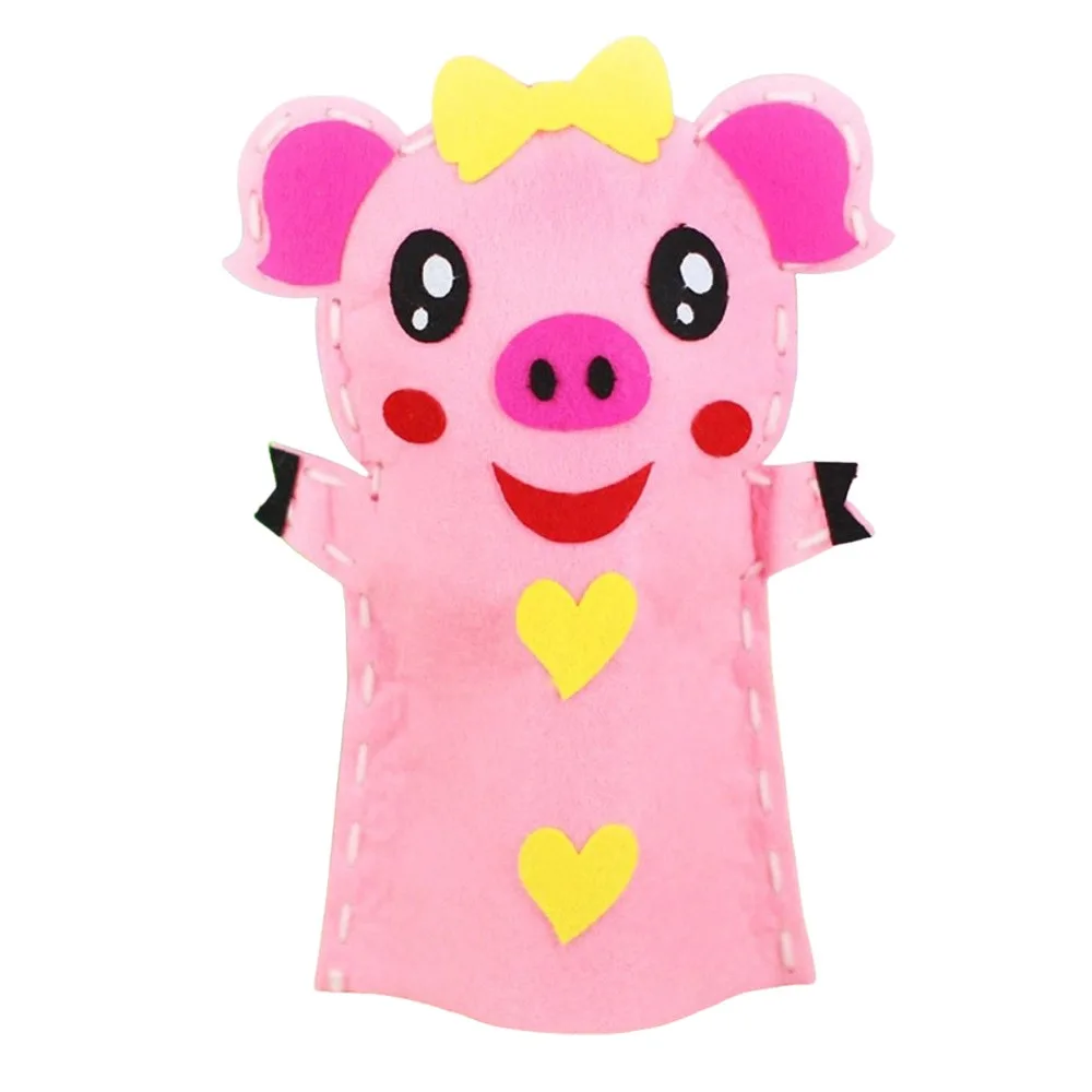 Lovely Cartoon Animal Hand Puppets Plastic Nylon Teaching Tools Handmade Non-woven DIY Craft Puppets Educational Use