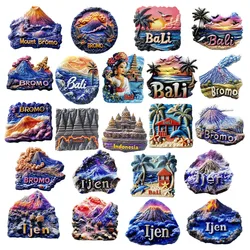Asia Indonesia Bali Ijen Bromo Resin 3D Fridge Magnets Tourism Souvenir Refrigerator Sticker Handicraft Gift Decoration