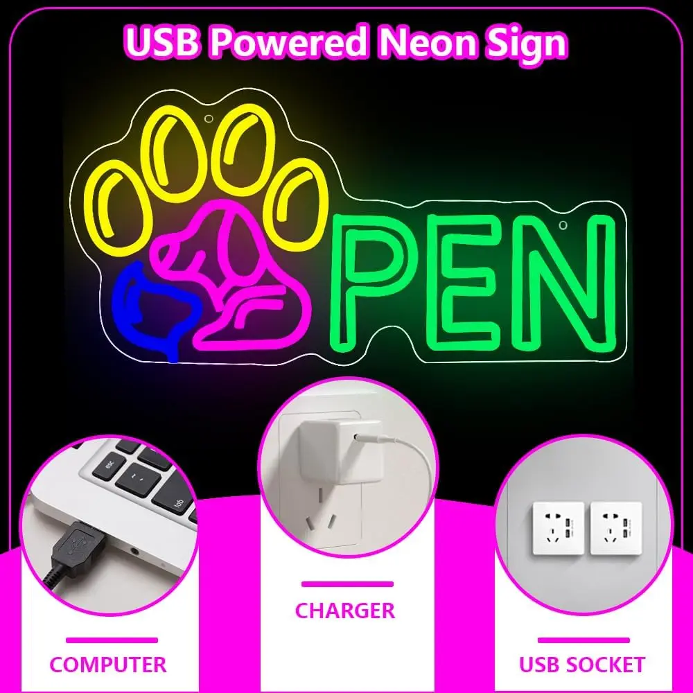 Pet Grooming Neon Sign USB Powered LED Dimmable LED Neon Light for Bedroom Pet Shop Pet Hospital Pet Salon Store Pet Spa Decor