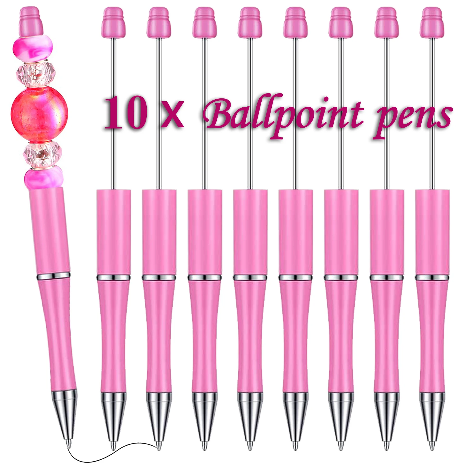 

10Pcs Pink Round Beaded Ballpoint Pen Plastic Ballpoint Pen DIY School Office Writing Supplies