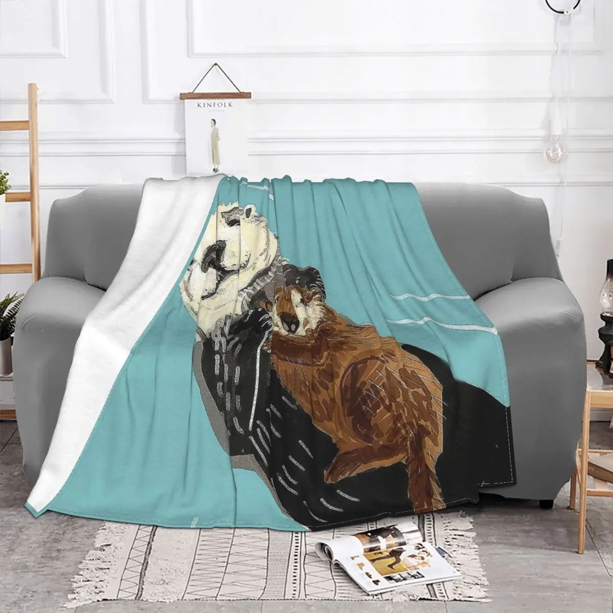 Cartoon Anime Blanket Flannel Decoration Alaska Sea Otter Portable Home Bedspread