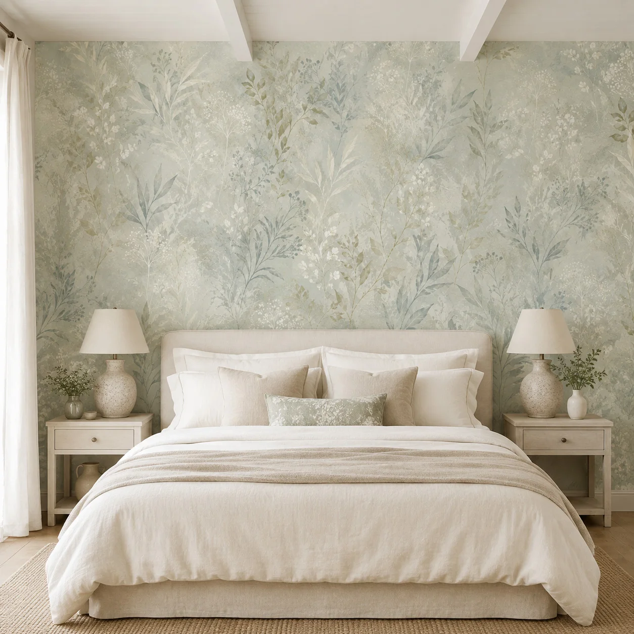 Botanical Peel and Stick Wallpaper Soft Blue Floral Wall Mural Self Adhesive Vintage Garden Wall Decor Living Room Bedroom