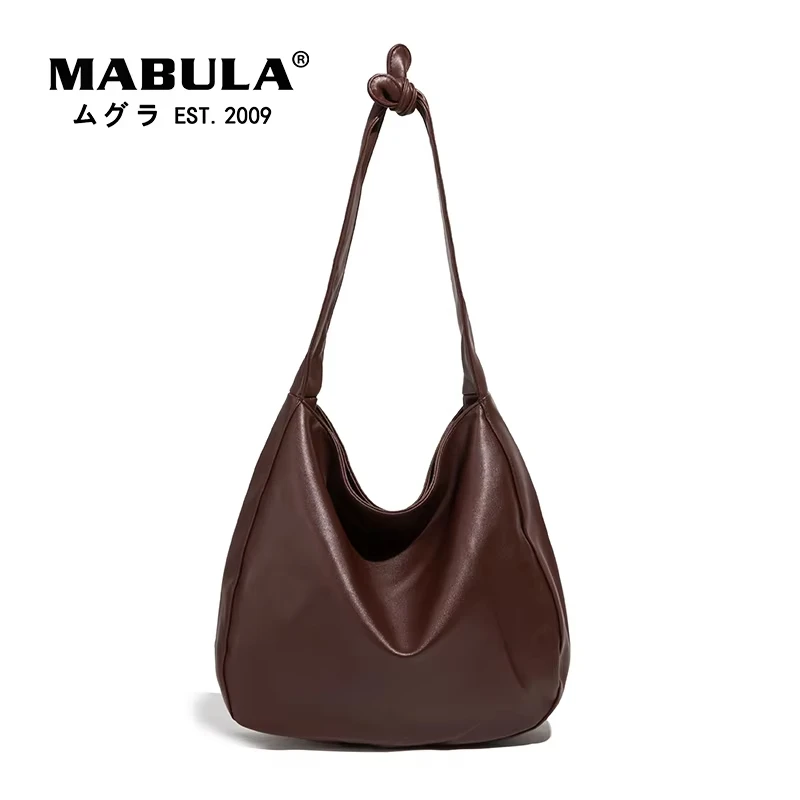 

MABULA Korean Style Large Capacity Tote Bag with Knot PU Leather Shoulder Crossbody Handbag For Women Underarm Bag For Commuting