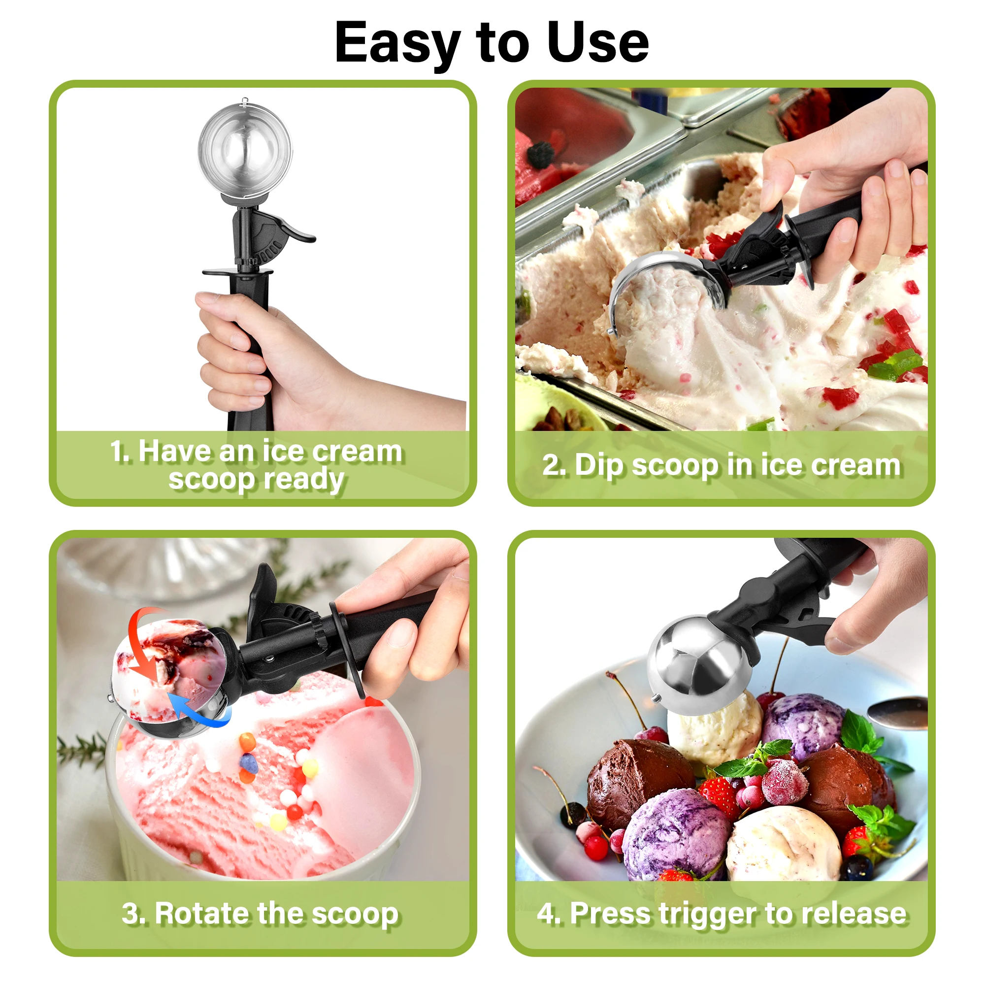 Ice Cream Scoop Stainless Steel Ice Cream Spoon Multifunctional Cookie Fruit Scooper Melon Ball Kitchen Tool for Home and Baking