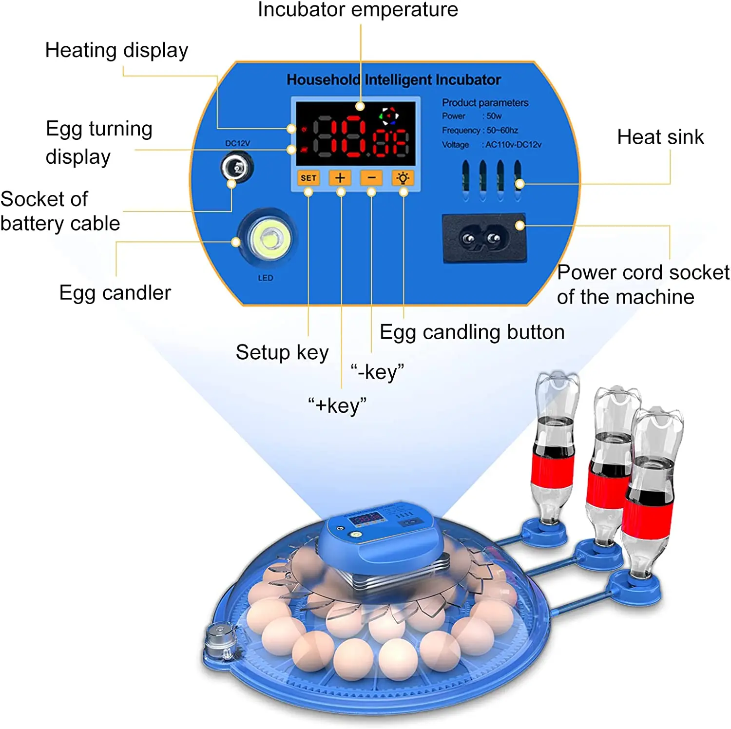 52 Eggs Incubator Fully Automatic Turning Hatching Brooder Farm Bird Quail Chicken Poultry Farm Hatcher Turner Incubation Tools