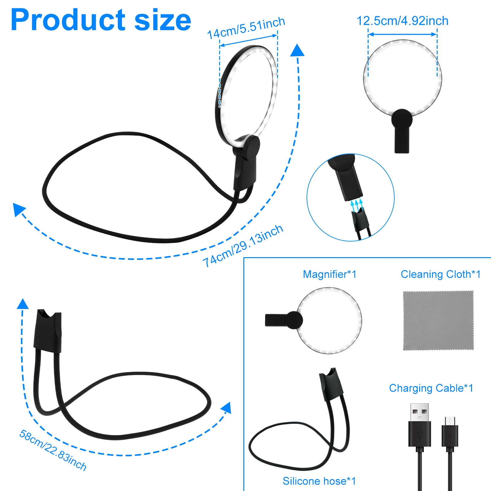Imagem -05 - Mãos Livres Lupa 5x Dimmable Pescoço Desgaste Lupa 24 Luz Led Ultra Brilhante Usb Portátil para Idosos