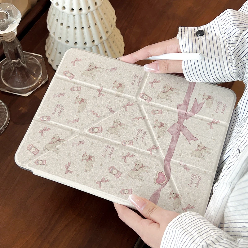 Cute Pink Bow Lamb Tablet Case For iPad Pro 11 12.9 13 A16 M2 M4 M3 M5 Shell 8.3 9.7 10.2 5/6/7/8/9/10/11th Mini Air 3 4 5 Cover