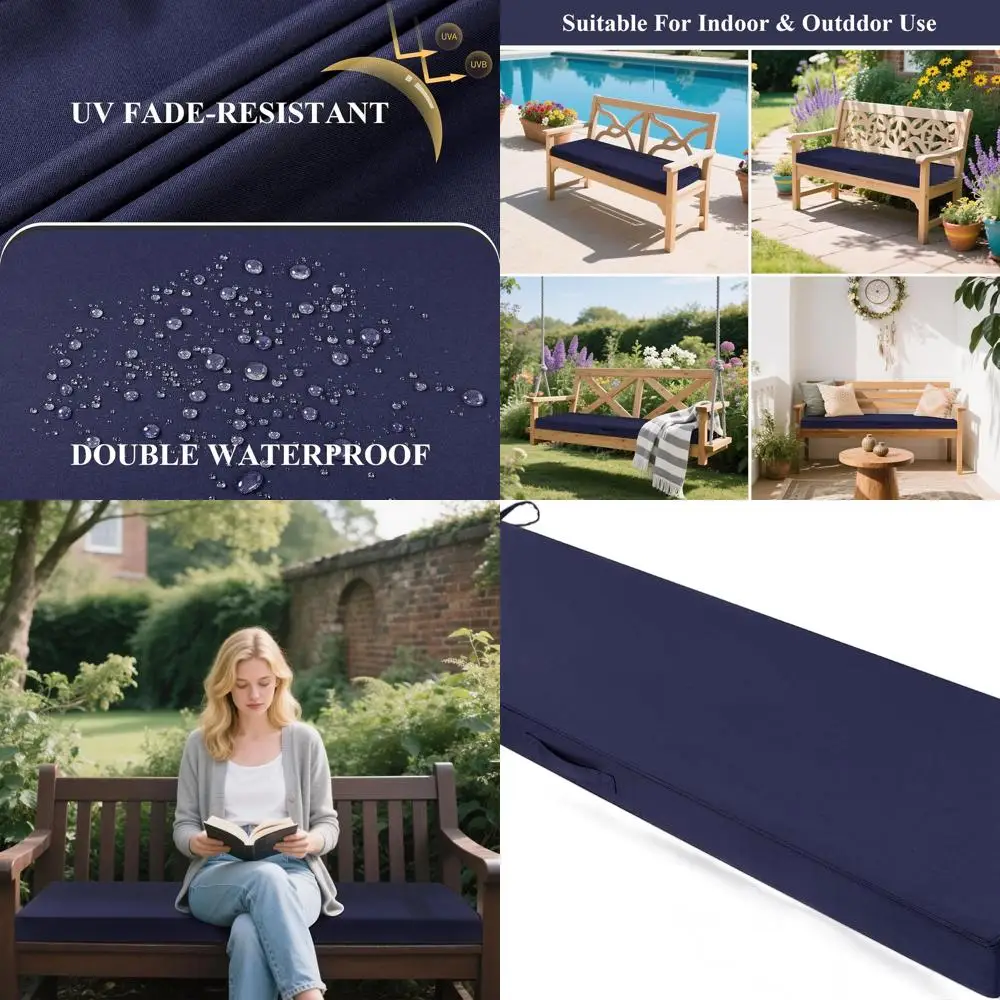 

Темно-синяя подушка для уличной скамейки 59x16 дюймов, толщина 3,2, водонепроницаемая и устойчивая к выцветанию, съемный чехол с завязками