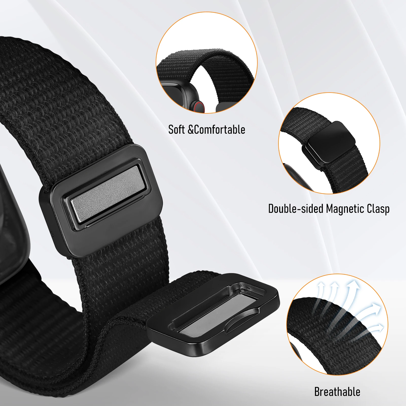 for Apple watch band 45mm 44mm 49mm 42mm 40mm 41mm 38mm Nylon Magnetic correa bracelet iWatch series 9 8 7 6 5 3 ultra se Strap image 4