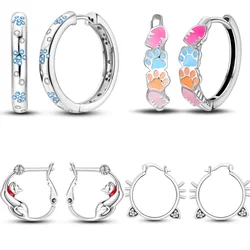 925 Sterling Silver Cute Cat Dog Paw Prints Series Jewelry Zircon Circle Hoop Earrings Women Earring Jewelry Gifts Accessories