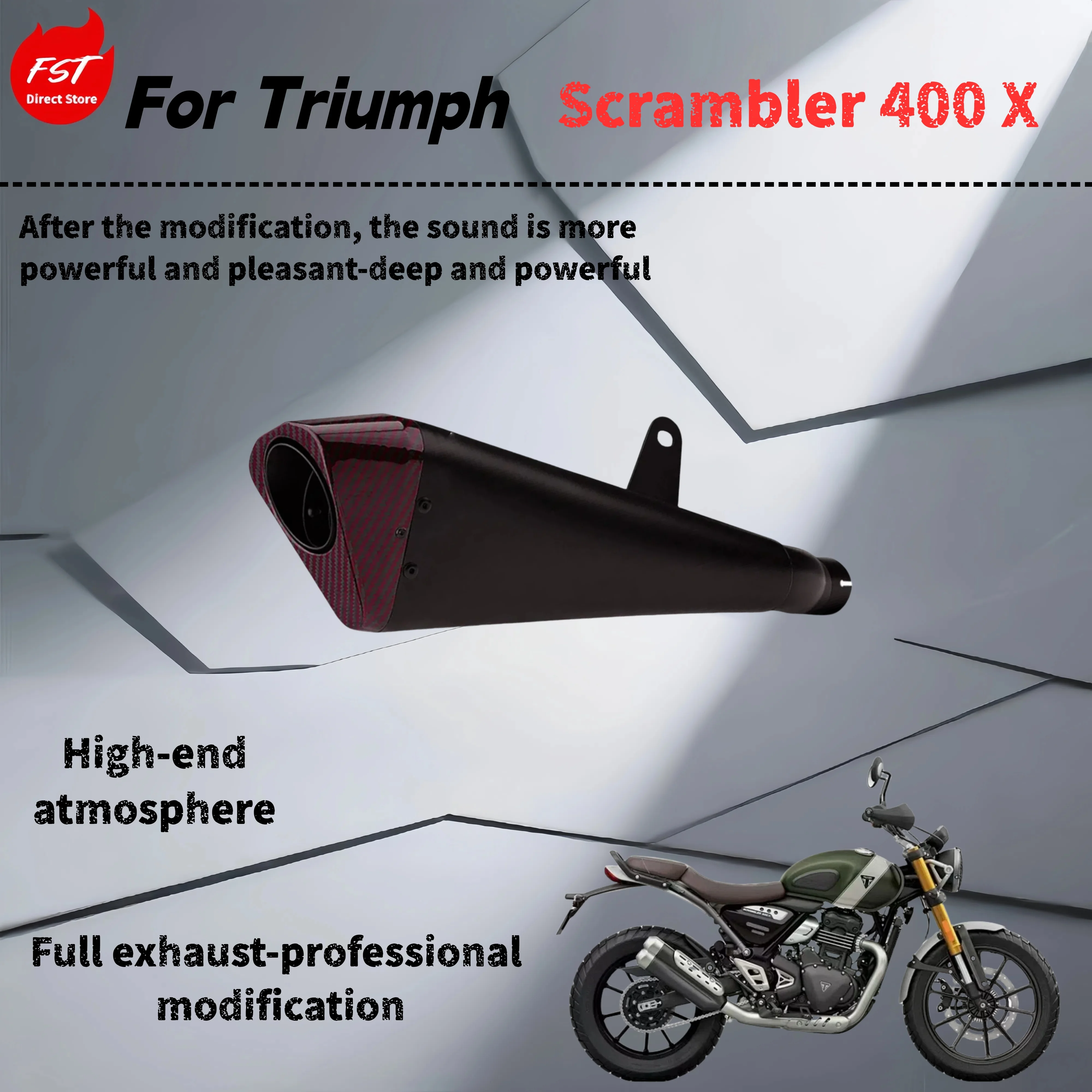 

For Triumph Scrambler 400X - modified tail exhaust pipe - deep, rich and powerful sound