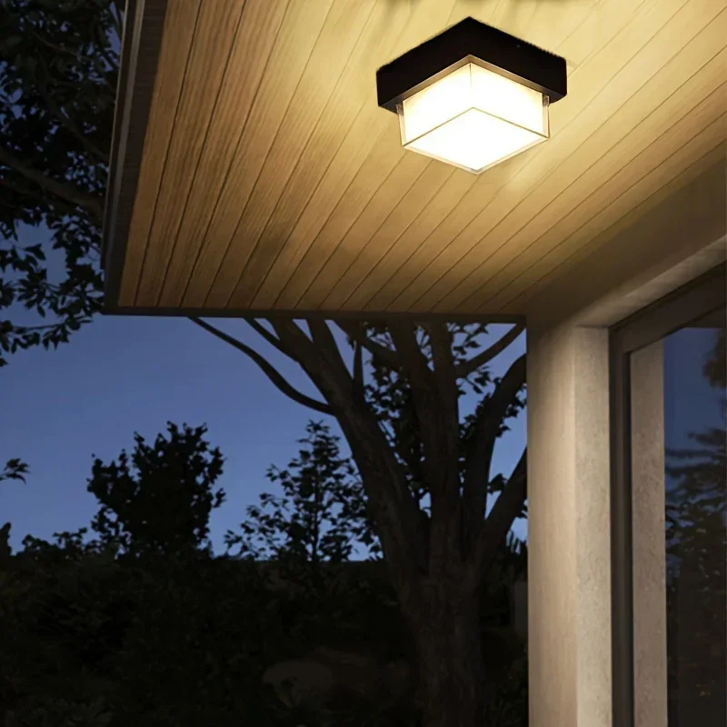 Outdoor Flush Mount Ceiling Light Fixture with Motion Sensor, LED Warm&White Porch Black  Acrylic