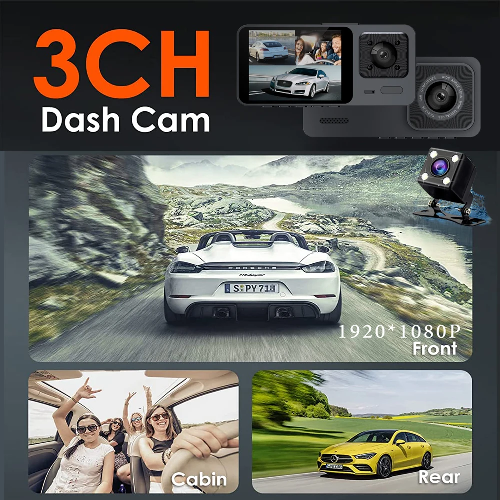 Car DVR WIFI 3 Camera  Mini 1080P Inside Vehicle Dash Cam Three Channel DVRs Recorder Video Registrator Mini Dashcam Camcorder