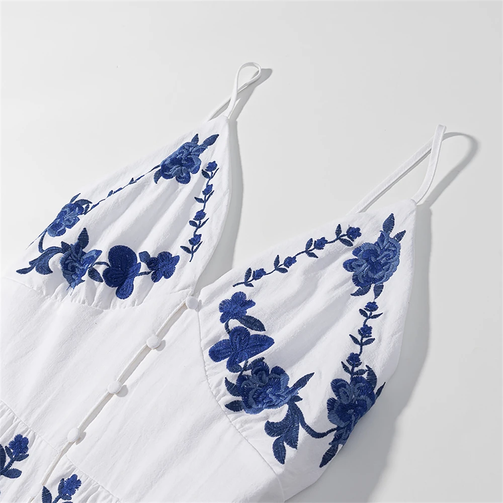 Women's pure suspender dress V-neck design suspender slender simple skirt body floral embroidery shows elegant female embroidery