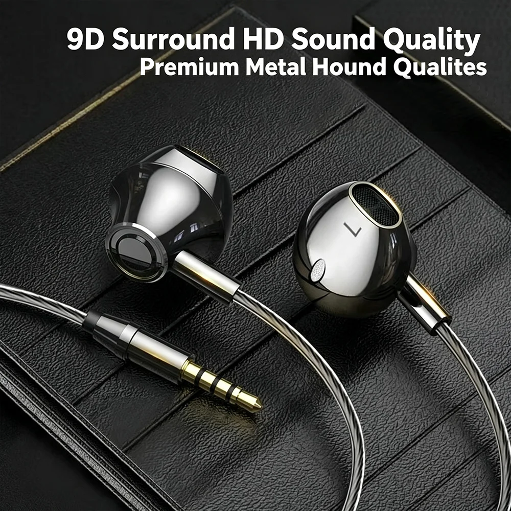 Wired semi in ear metal earphones 9D surround bass HiFi earphones NDC digital noise cancelling high-definition microphone gaming