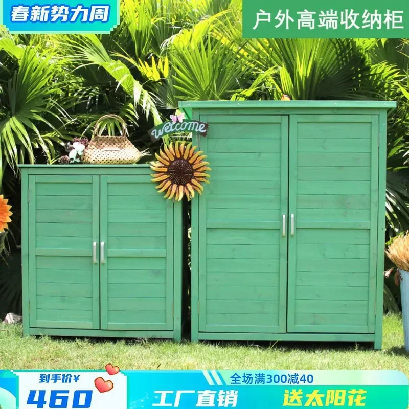 for Outdoor Garden Utility Cabinet Courtyard Balcony Storage Rainproof Sunscreen Tool Room Pastoral Storage Box