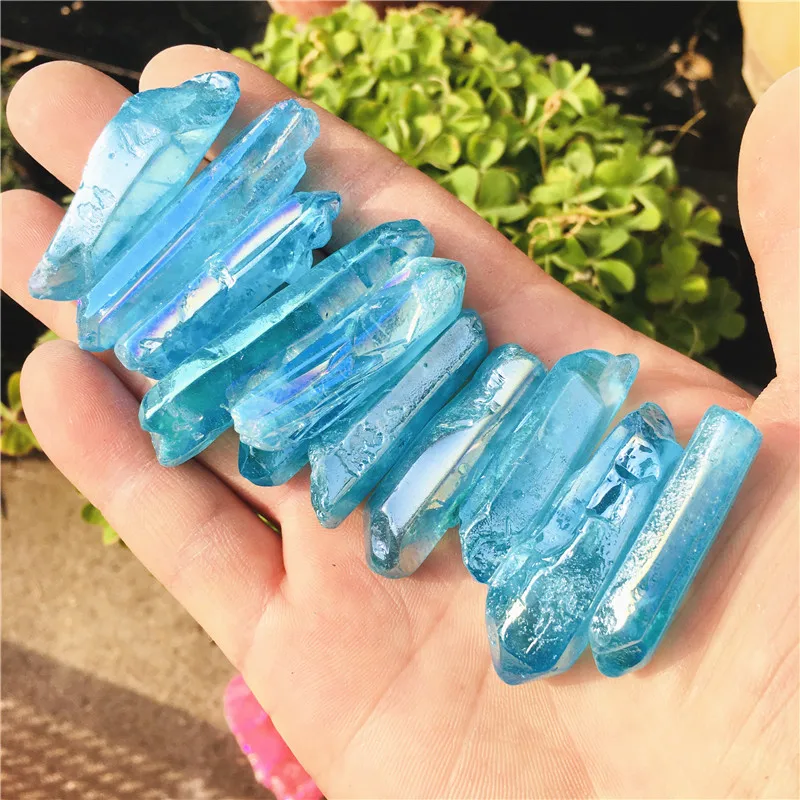 Wholesale1000g Galvanisiertes hellblaues Titan Aura Lemurisches Samenquarzkristall Punktsteine Probe Natürliche Quarzkristalle – Detail 2