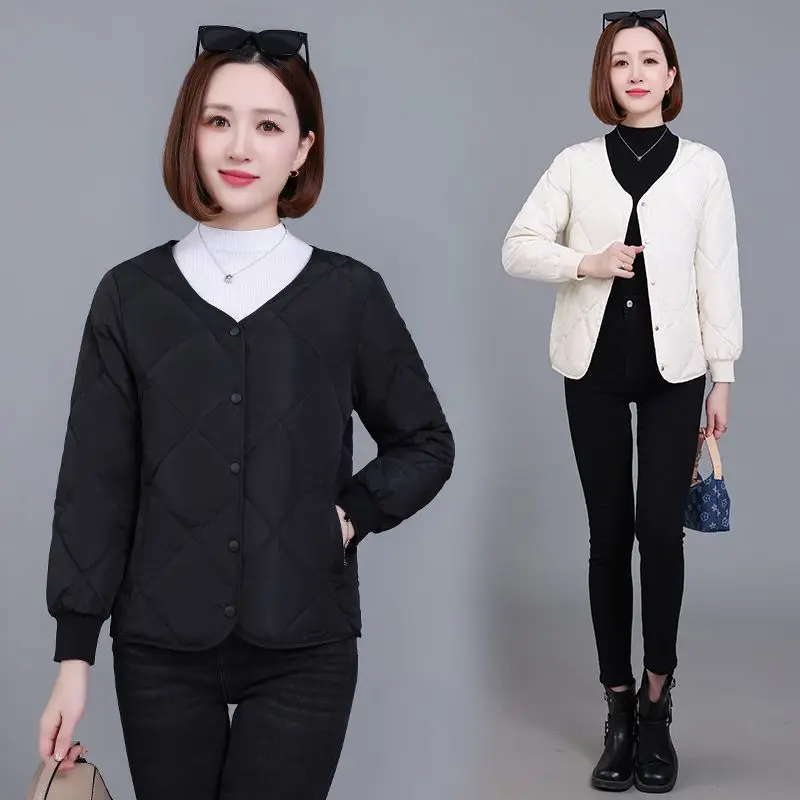 Women's Collarless Diamond Lattice Inner Wear Light and Warm Short Winter Down Cotton Jacket