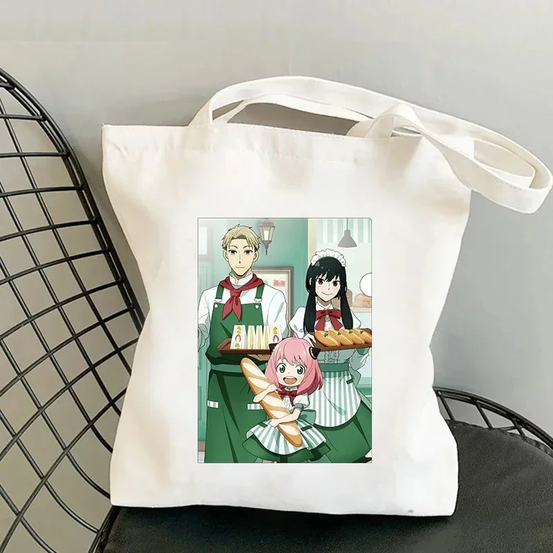 

Kawaii Spy X Family Shopping Bag Printed Canvas Anime Shoulder Bag Canvas Tote Eco Large Capacity Womens Portable Shopping Bag