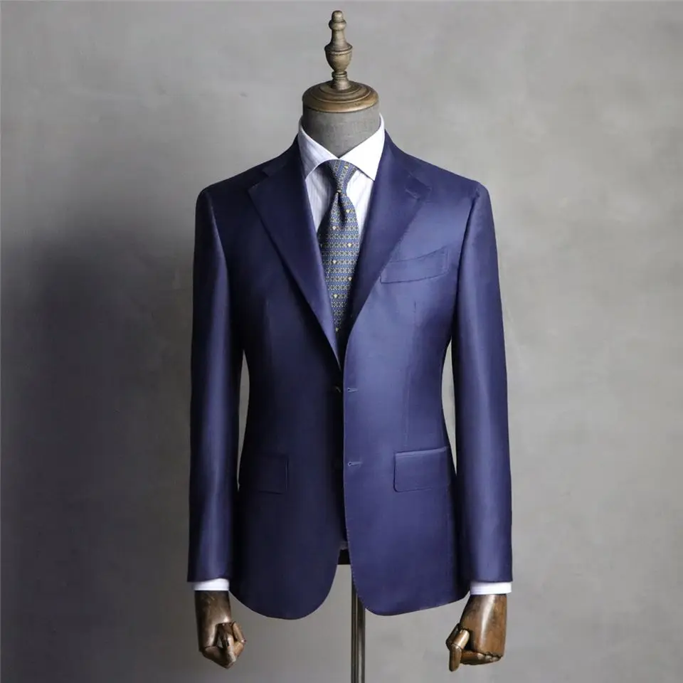 

Blue Men Suits 2 Pieces Business Blazer Pants Single Breasted Business Fashion Wedding Groom Formal Work Party Causal Tailored