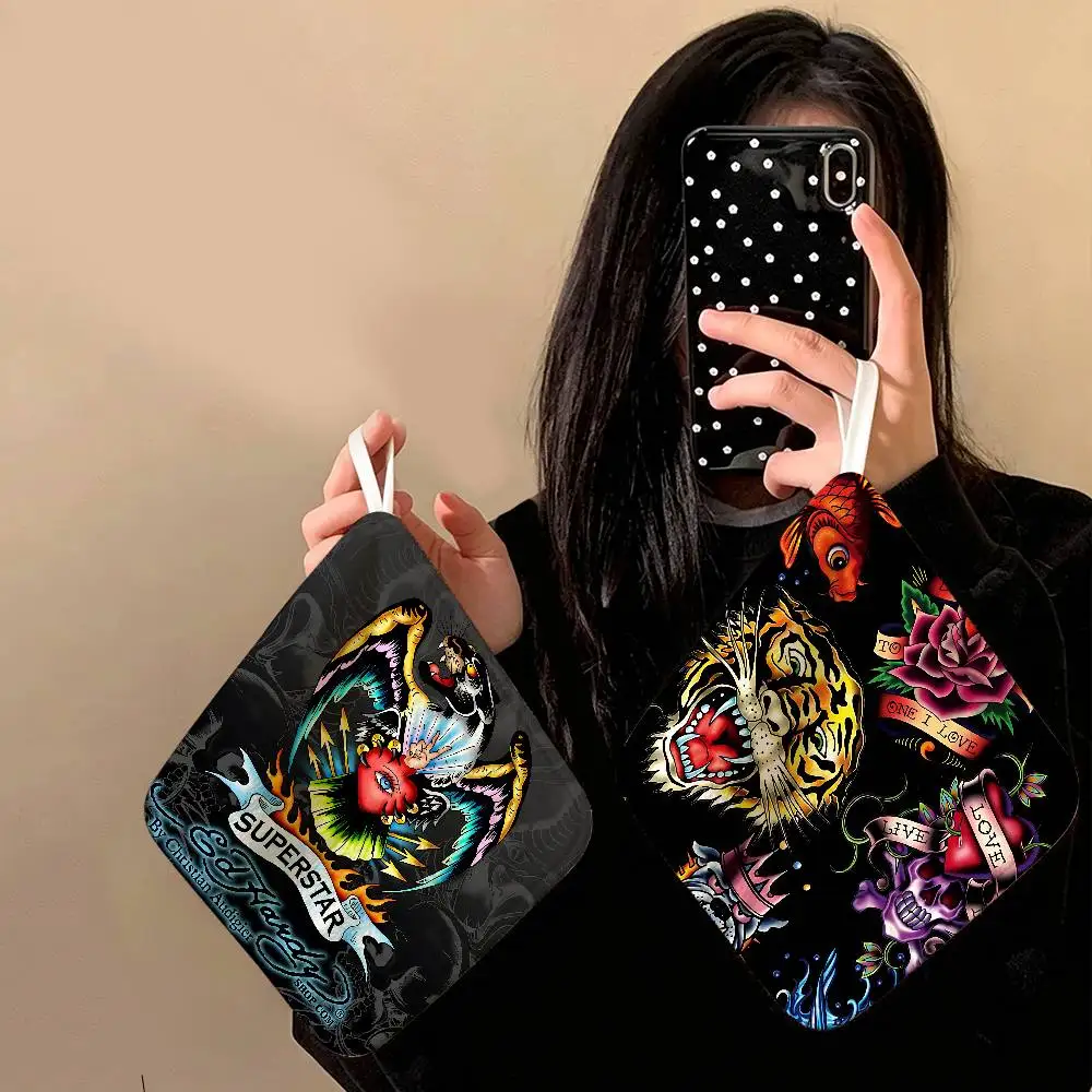 Ed-hardy Tattoo Tiger Hanging Polyester Cotton Towel, Reusable Hand Wiping Cloth, Wear Resistant for Home Kitchen Sink