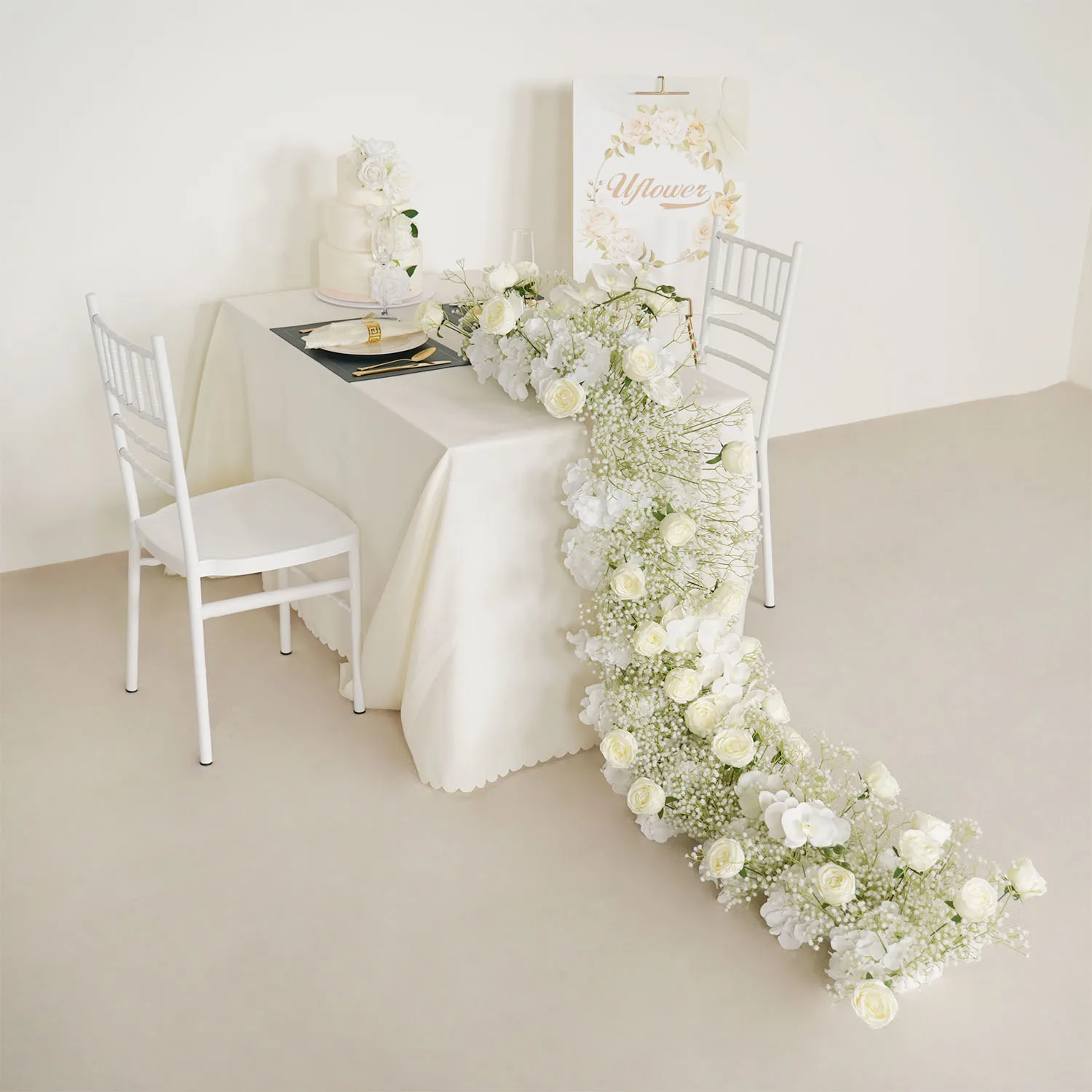 

Uflower White Baby breath Rose Flower row Wedding Backdrop Arch Flower Decor Flower Arrangement Table Centerpiece Event Props