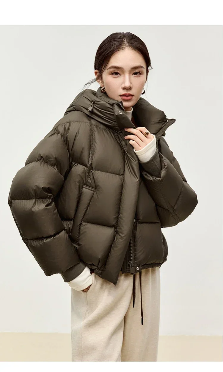 SENTUBILA Puffer-Daunenmantel mit Kapuze für Damen, 2024, Winter, leicht, wärmend, 90 % weiße Entendaunen, kurze Jacke, Oberbekleidung W44Y55965