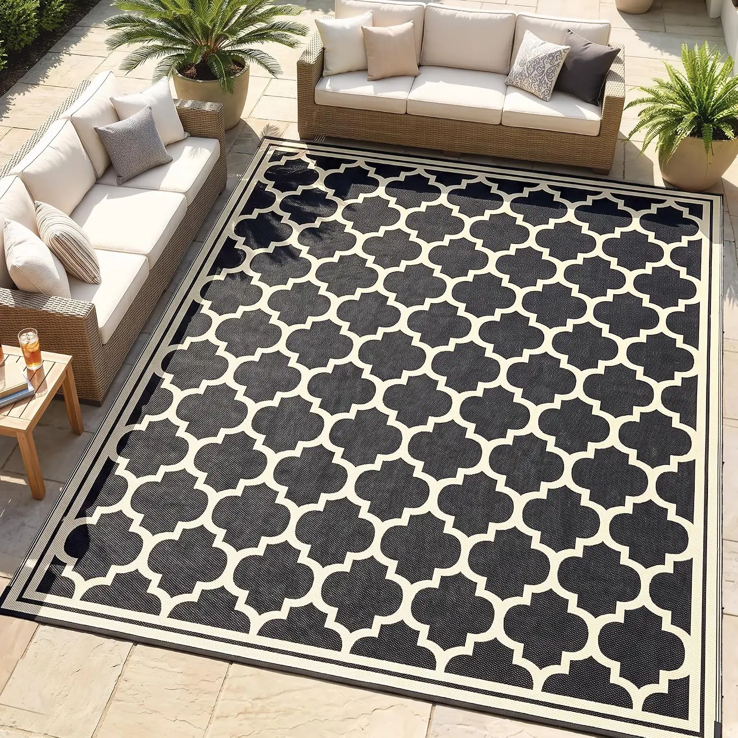 Reversible Waterproof Outdoor Rug, Portable Plastic Straw Floor Mat, Large RV Camping Carpet for Backyard Deck Picnic Beach
