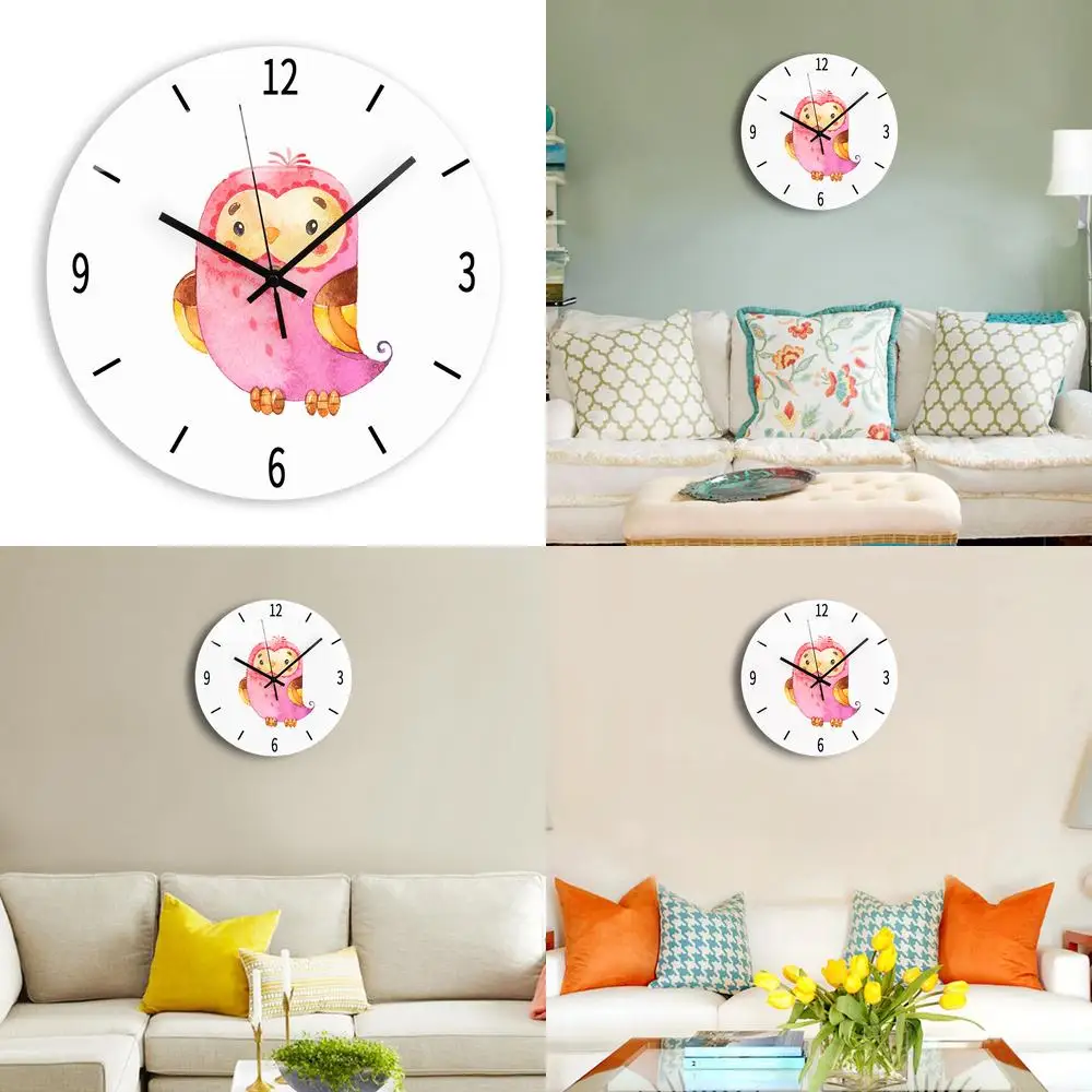 

Wholesale Acrylic Ultra Quiet Fashion Wall Clock Round Owl Pattern Living Room Clock Amazon Hot Selling