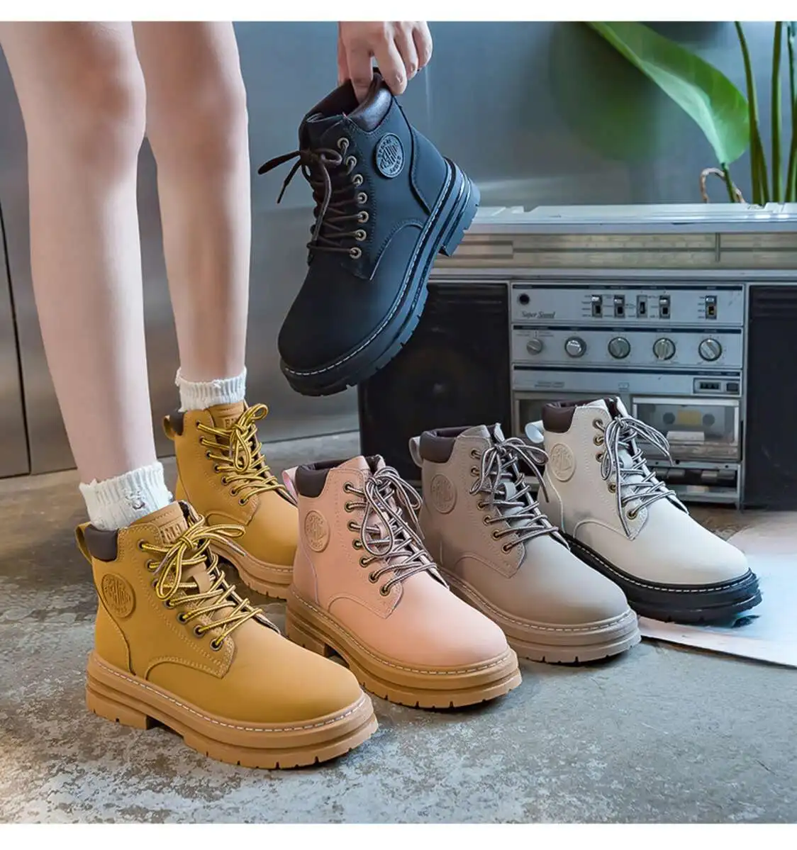 Couple Martin 2024 Automne Travail Femmes Courtes Instagram Semelle Épaisse Jaune Bottes Enfants_voghion.com