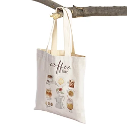 Elegante caffè, caffeina, tazza di cacao, borse per la spesa da donna, eco casual, in lino, borsa da donna, borsa shopper pieghevole riutilizzabile