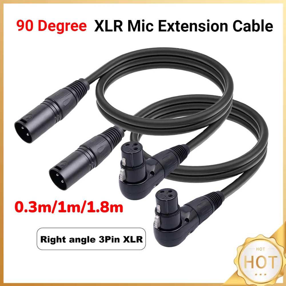 90 Degree XLR Female To Straight XLR Male 3-Pin Mic Connector 0.3/1/1.8M Audio Cable for Speaker Recording Studio Mic Mixer