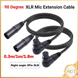 90 Degree XLR Female To Straight XLR Male 3-Pin Mic Connector 0.3/1/1.8M Audio Cable for Speaker Recording Studio Mic Mixer