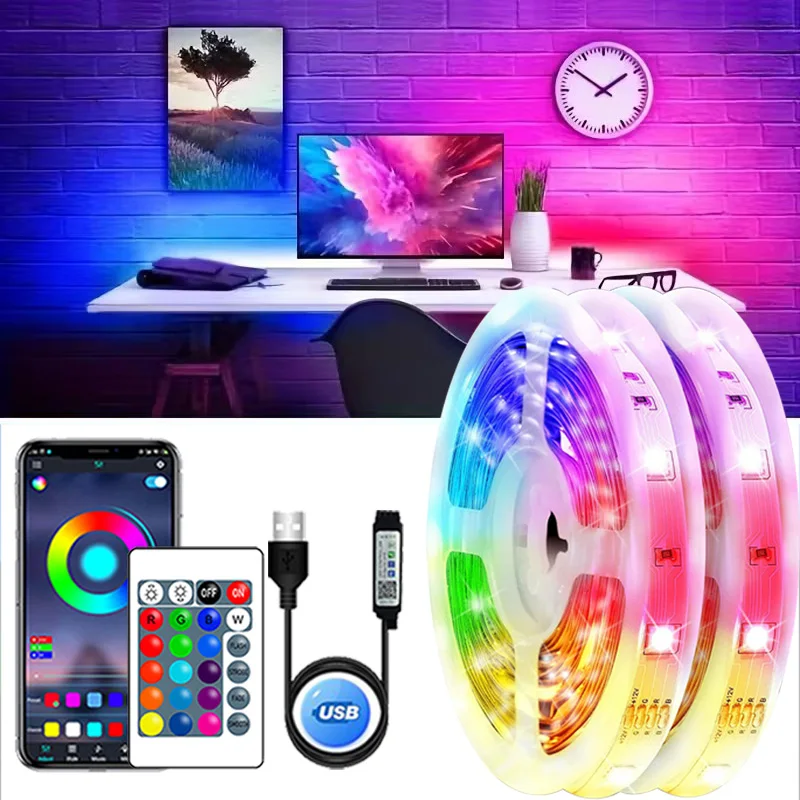 بلوتوث USB LED قطاع ضوء 5 فولت USB RGB أضواء مرنة LED مصباح الشريط الشريط RGB ذاتية اللصق إضاءة خلفية للتلفاز غرفة إضاءة ديكوريّة