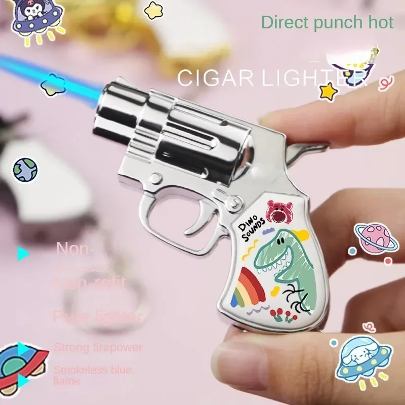 

Sanrio Hello Kitty Kuromi Cinnamoroll Cartoon Cigarette Lighter Creative Gun Lighter Windproof Pink Flame Lighter Boyfriend Gift