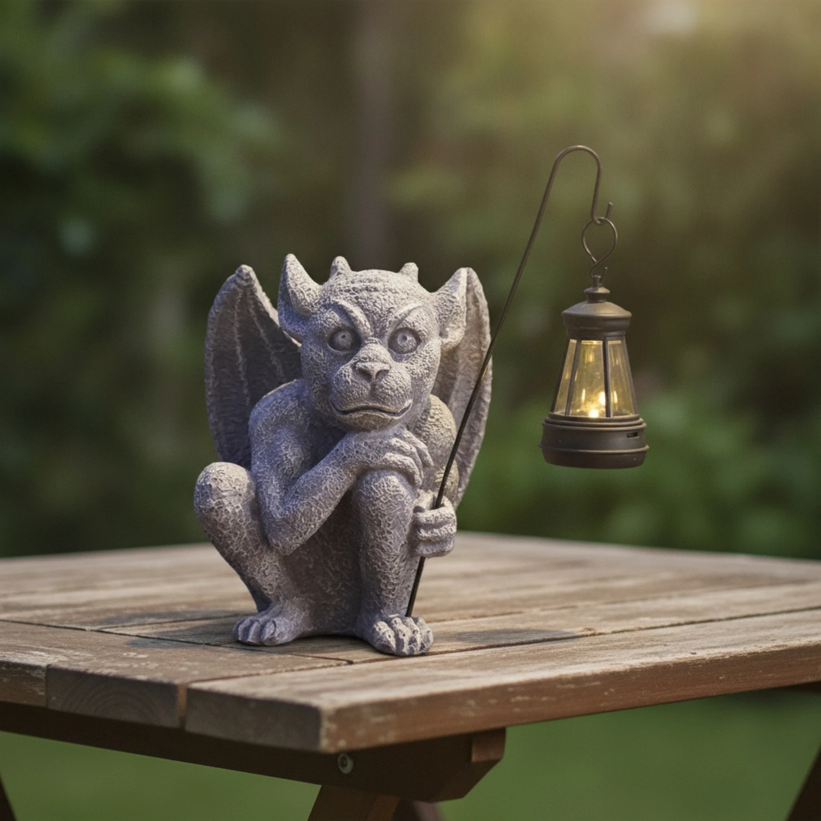 Gargoyle with Lantern Stone-Look Garden Gargoyle Statue Devil Figurine Waterproof Ornament Medieval for Goth Lovers, Patio