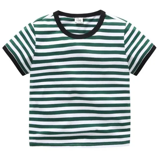 

Kids Clothes Boy Girls Green Stripe Shirt Summer Short Shirts Tops Tee Causal T-Shirt