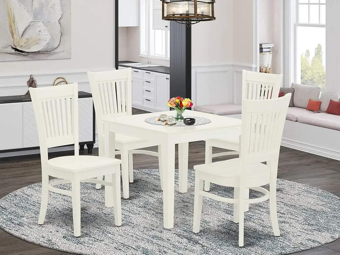 

East West Furniture OXVA5-LWH-W, обеденный набор из 5 предметов включает квадратный стол из массива дерева и 4 стула для кухни, 36x36 дюймов